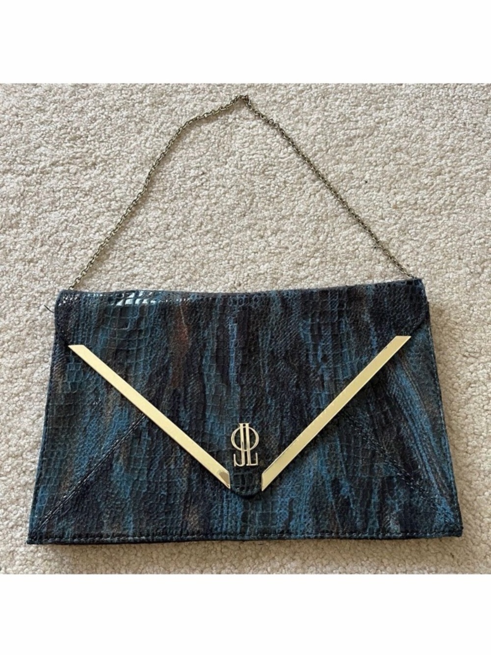 Jennifer Lopez Handbag Shoulder Clutch Bag Rochelle Peacock Faux Green Snakeskin